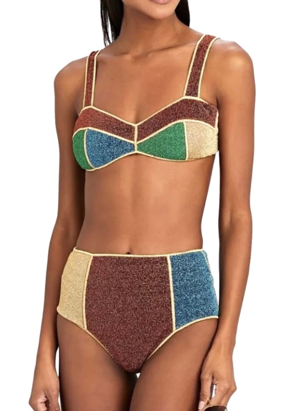 Oseree Metallic Colorblock High Waisted Bikini